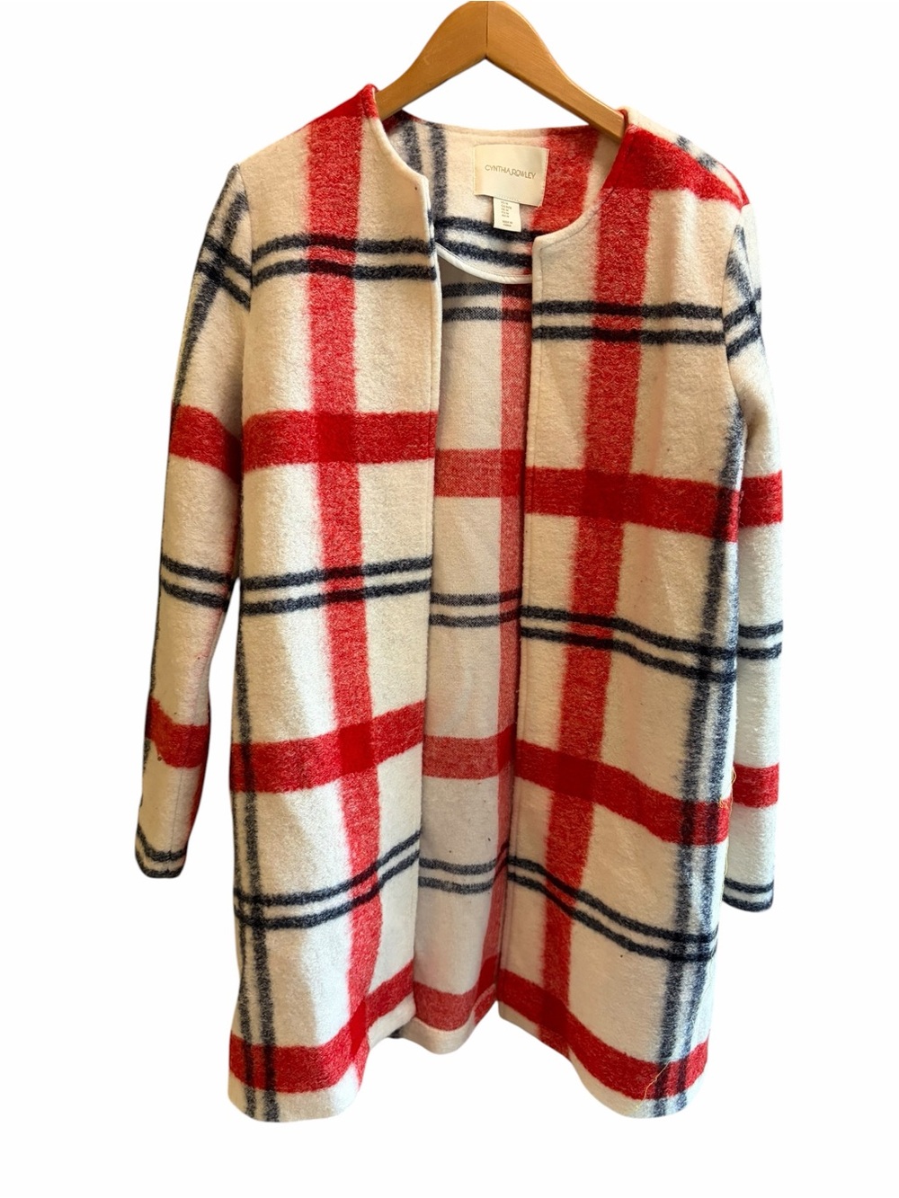 CYNTHIA ROWLEY Wool Blend Plaid Open Duster Jacket - Picture 2 of 5